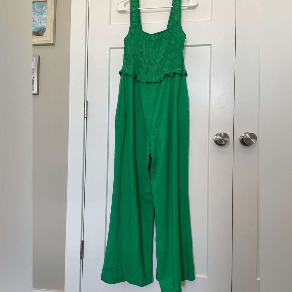 Anthro/If By Sea Green Ruched Jumpsuit - Sz XL
